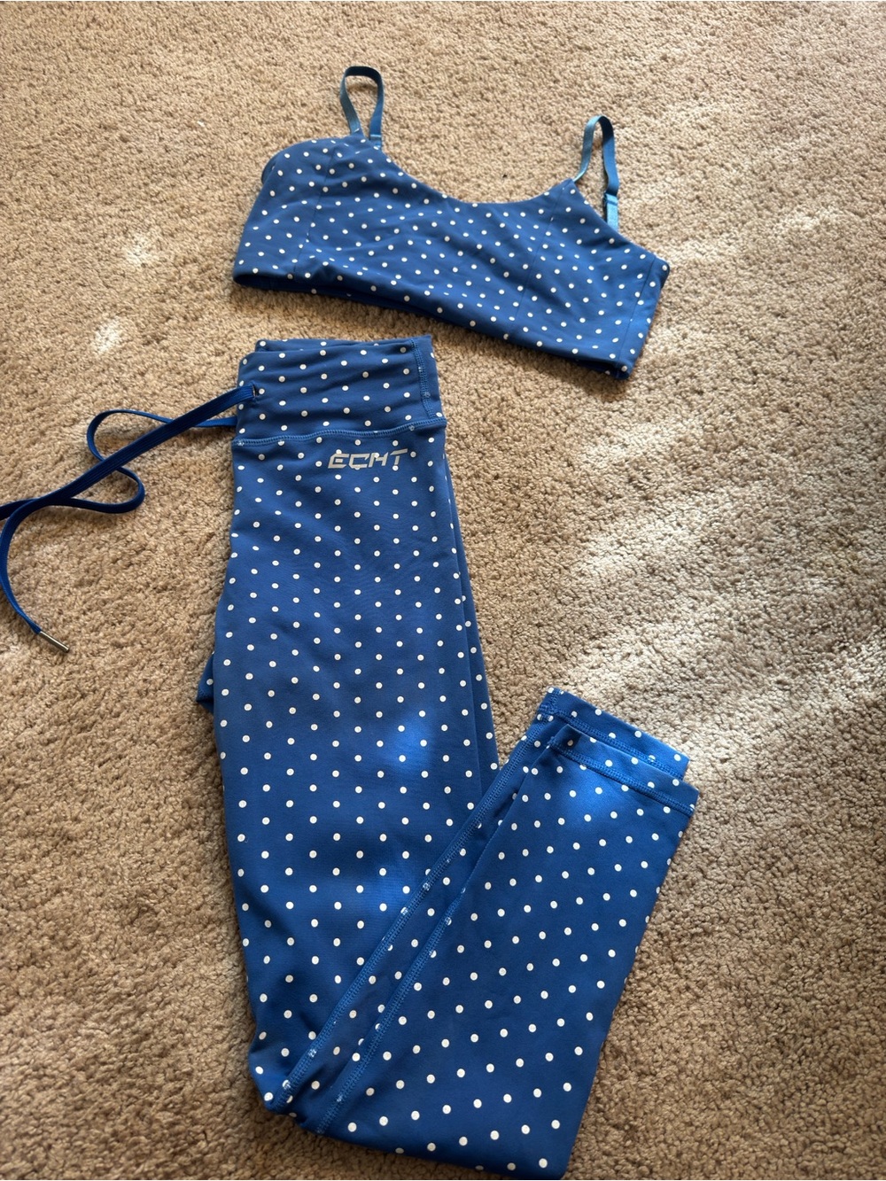 ECHT SET - Blue Tempo Polka Dot High-Waist Leggings & Adjustable Sports Bra